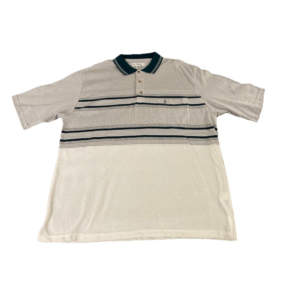 Munsingwear Mens XXL Polo Shirt Beige Green Striped Classic Timeless